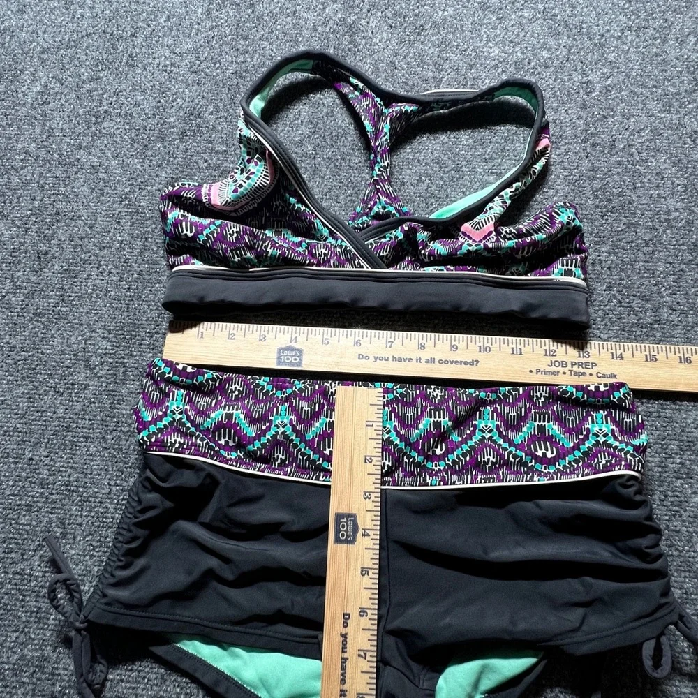 Athleta Bikini Set S Purple Teal Geometric Racerback Top Boy Short Bottoms